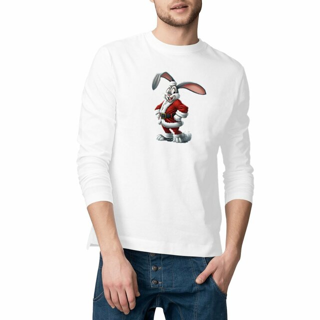 Image front T-shirt Homme classique manches longues - Lapin Père Noël