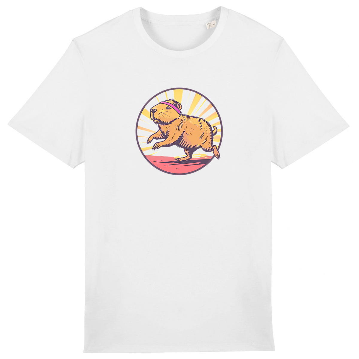 Image back T-shirt Unisexe épais Capybara Running Club : Courez avec style !