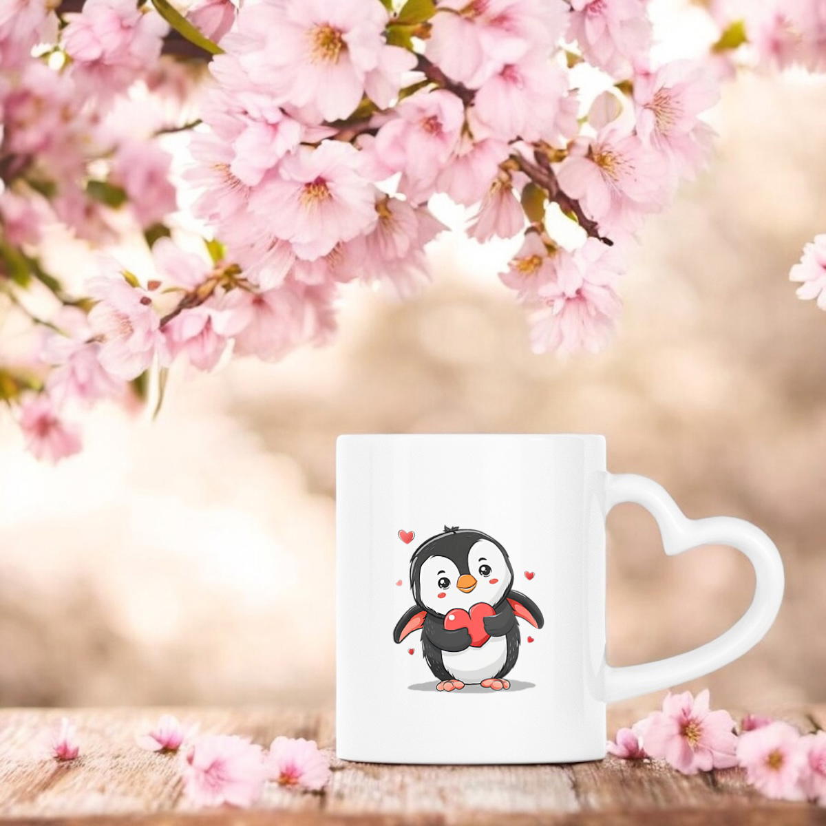 Image front Mug à anse en forme de coeur : le mug pingouin amoureux