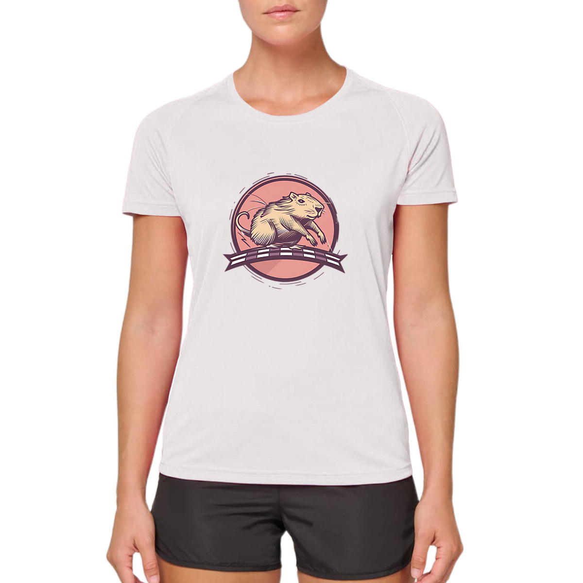Image front T-shirt de sport recyclé pour femme - Courez avec humour !