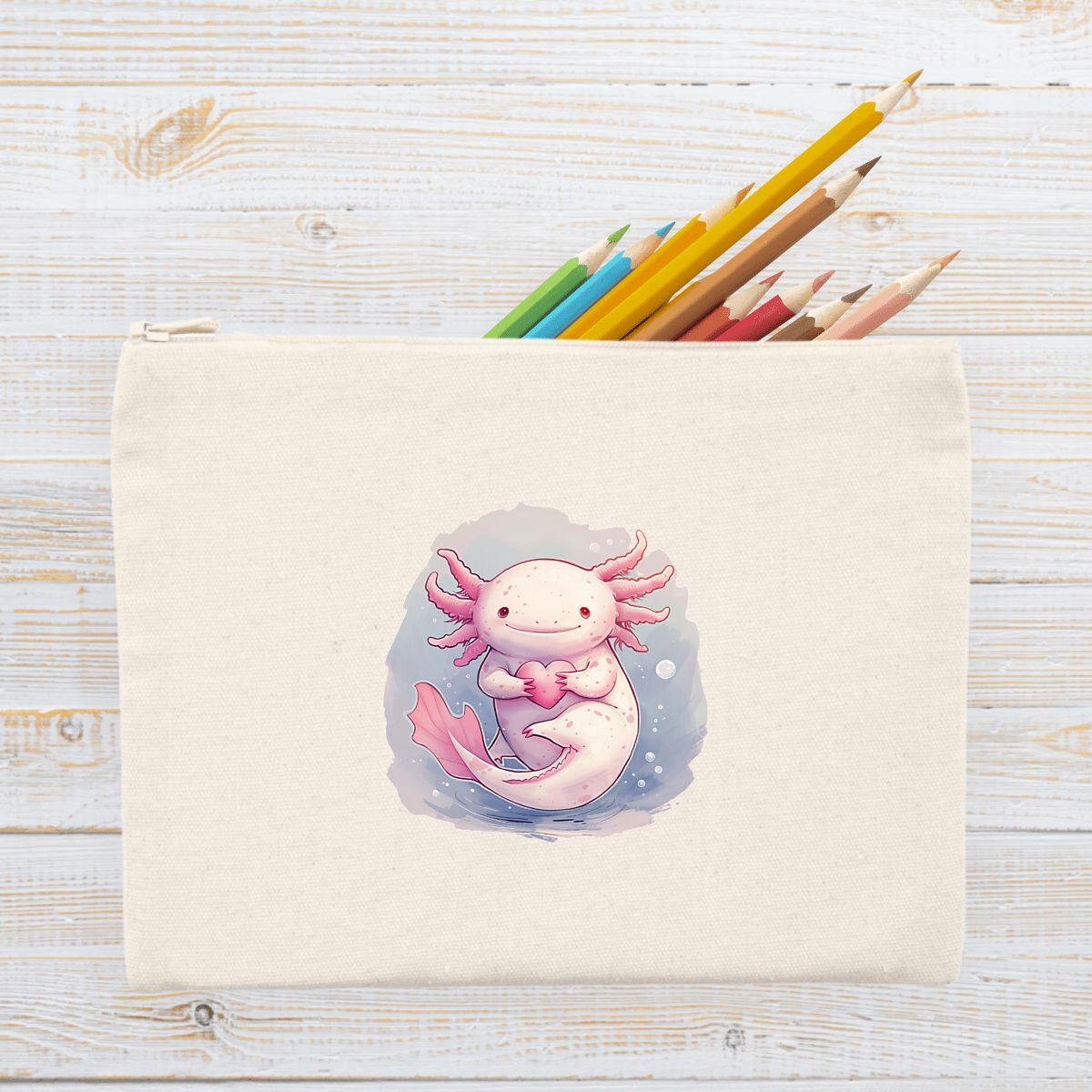 Image front Pochette en coton recyclé - Trousse Axolotl Mignon