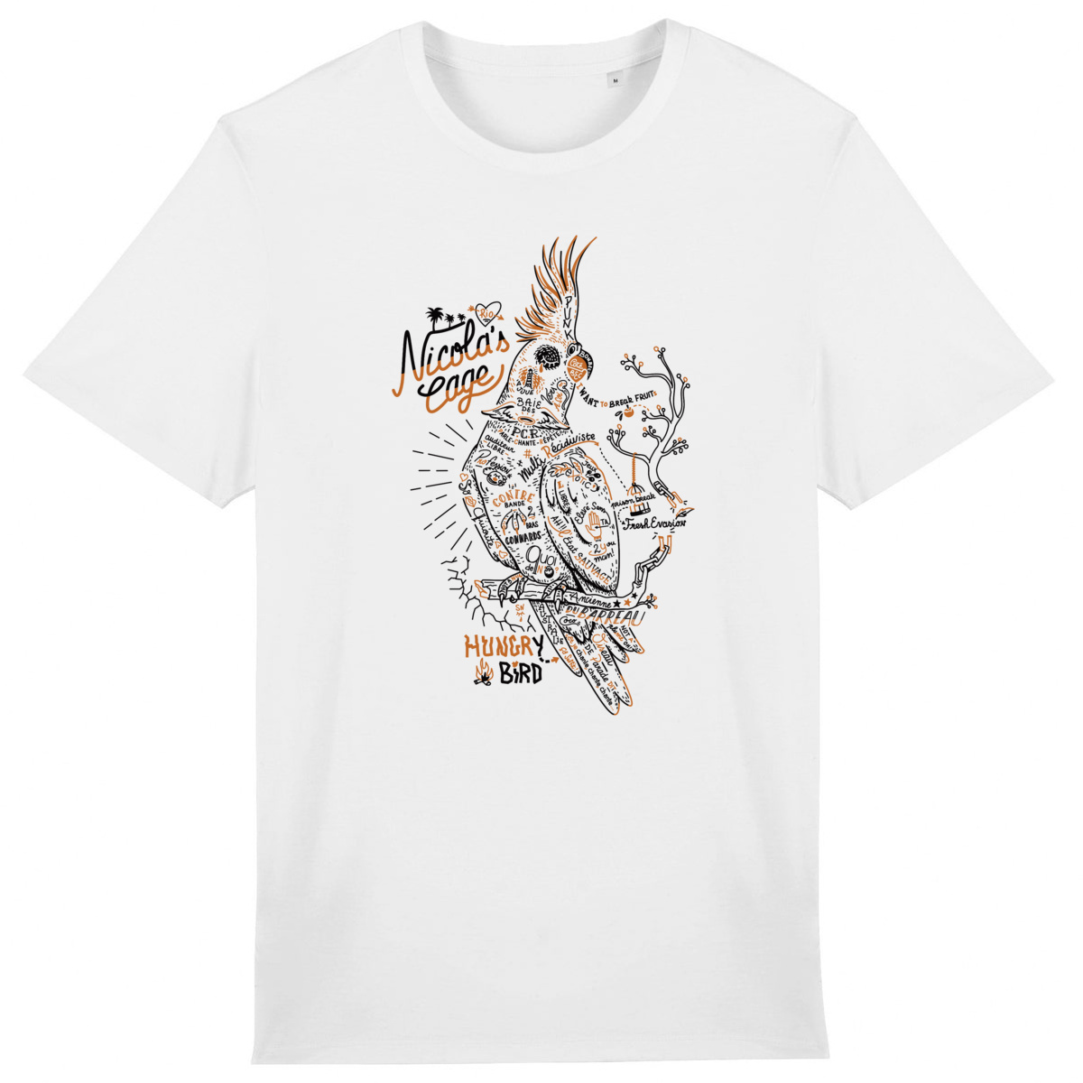 Image front T-shirt unisexe léger : Calopsitte élégante qui s'échappe de la cage dorée