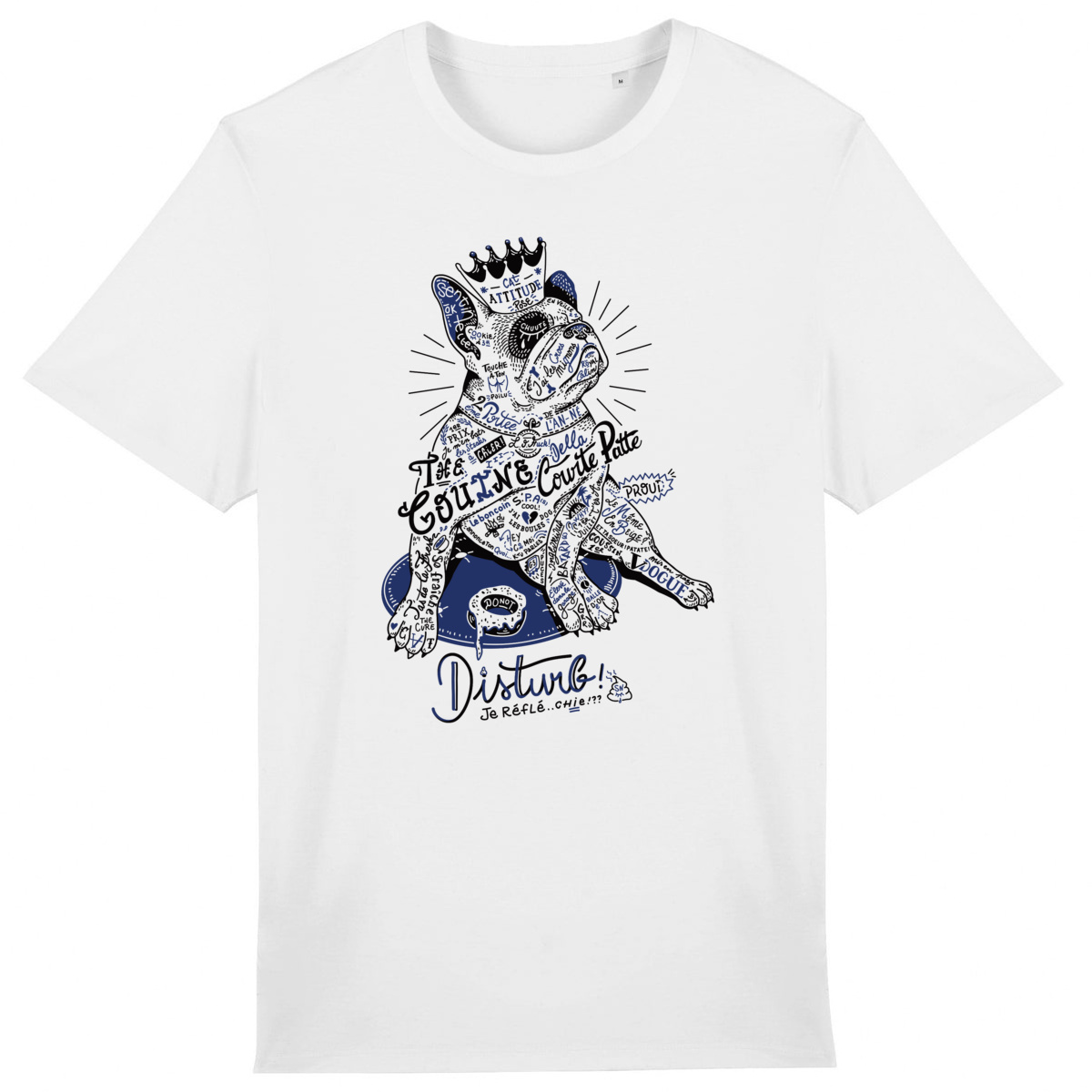 Image front T-shirt unisexe léger Bouledogue Tatoué, Fier et  Roi du Canapé