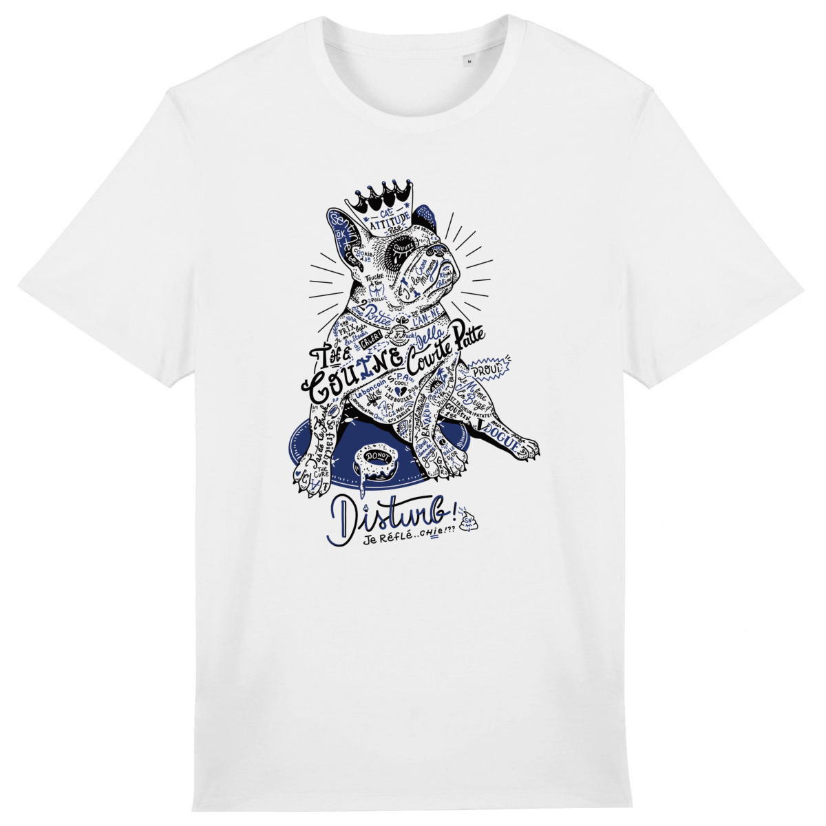 Image front T-shirt unisexe léger Bouledogue Tatoué, Fier et  Roi du Canapé