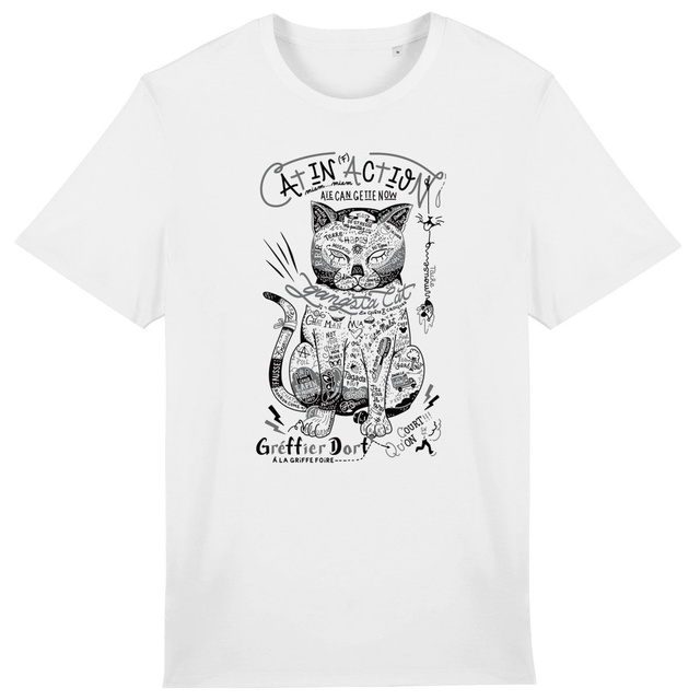 Image du produit T-shirt unisexe léger - Chat tatoué, le gamer rebelle