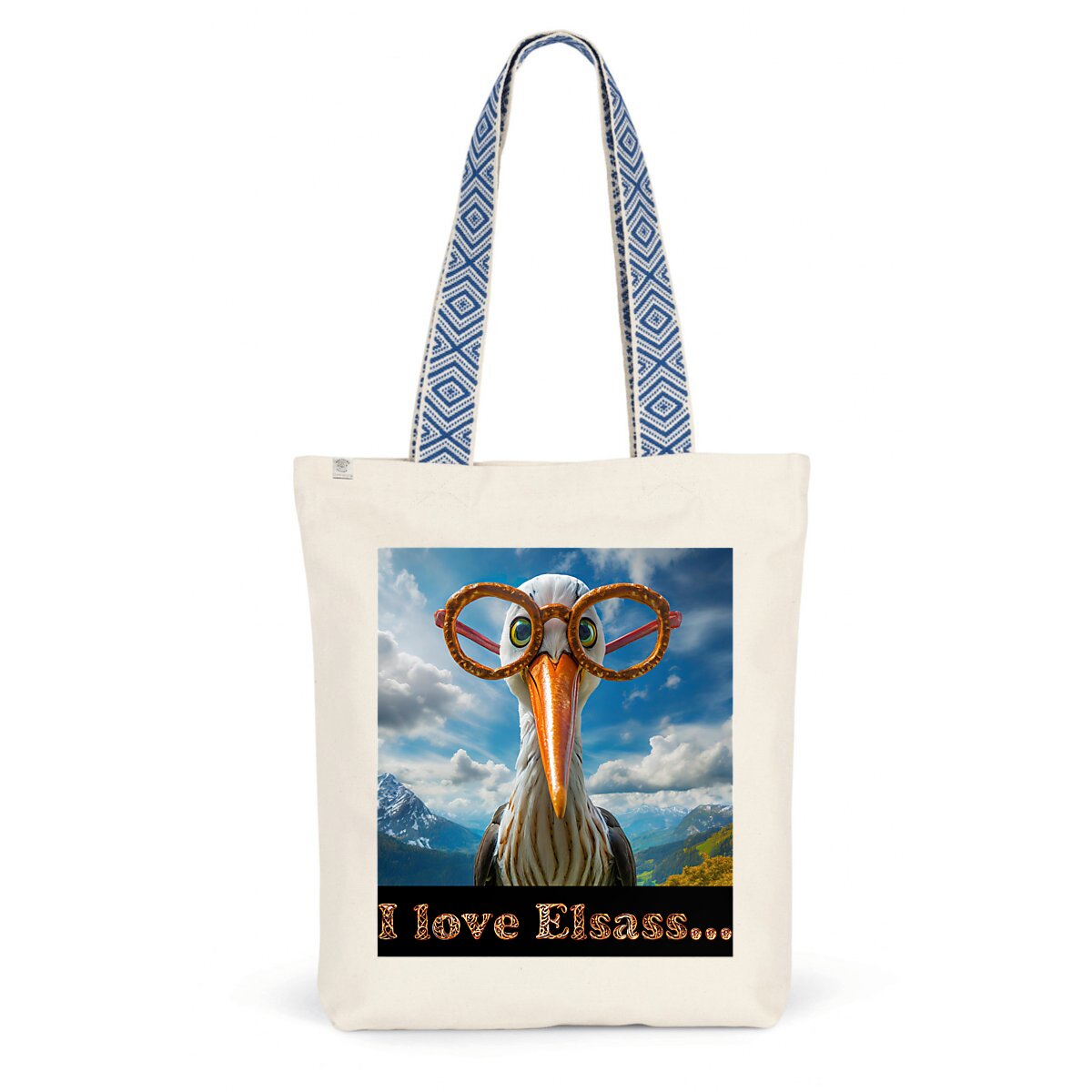 Image front ToteBag Ethnique Cigogne I Love Elsass
