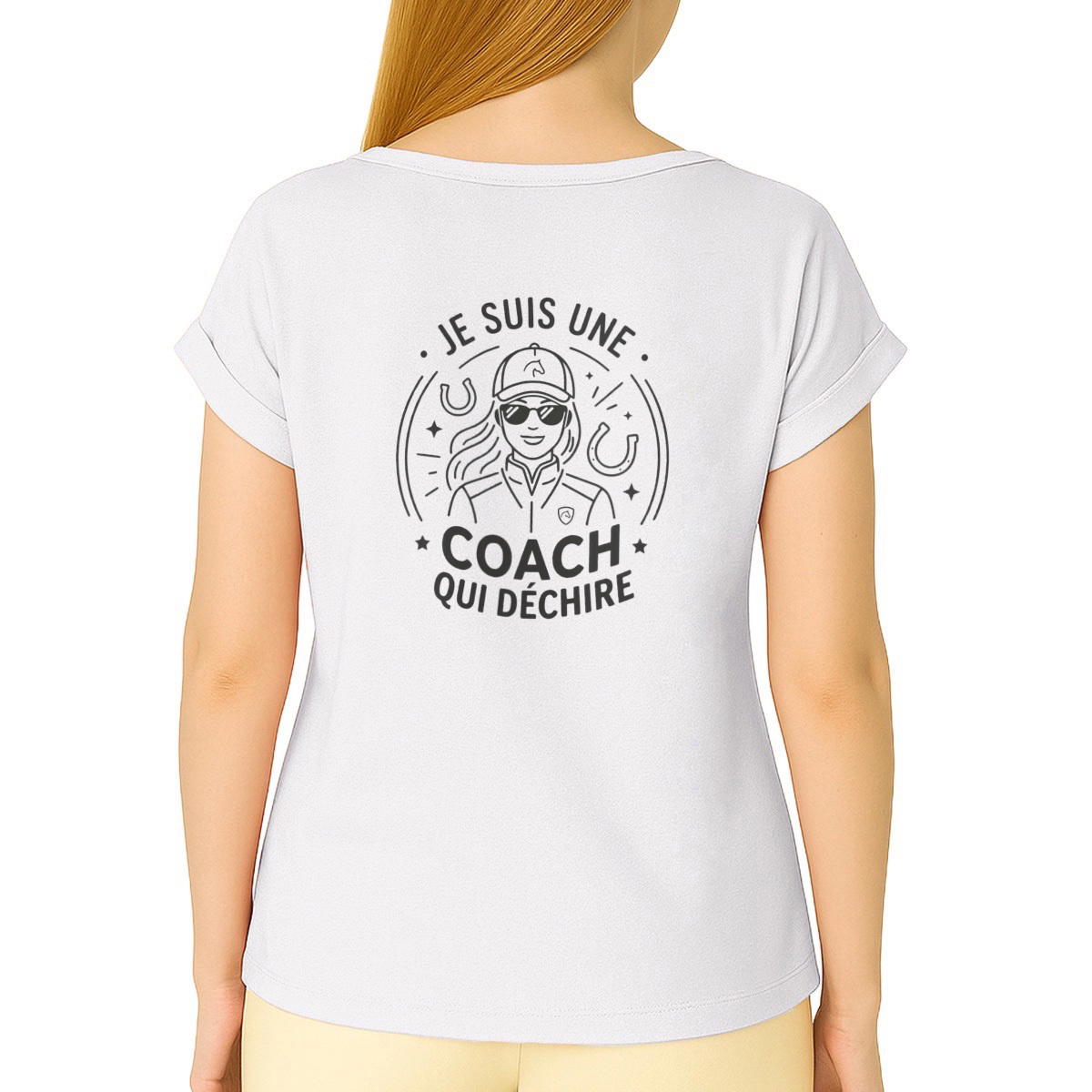 Image front T-shirt "Coach qui déchire" - Idéal cadeau cavalière - coton bio blanc