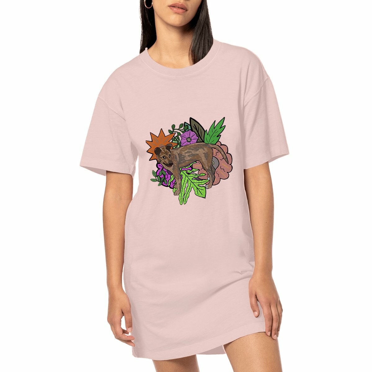 Perro, plantas y flores