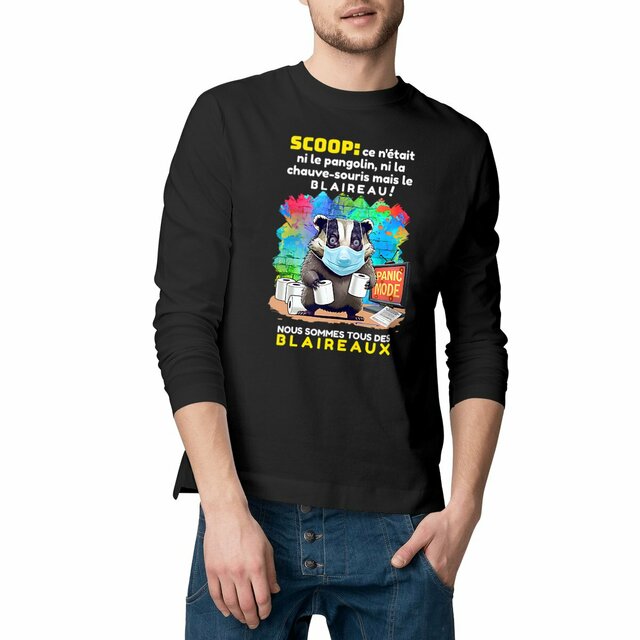 Image front ❀ T-Shirt Classique Mi-Épais Homme Manches Longues  ✦ PANIC MODE [🌐 FR] ✨~Premium