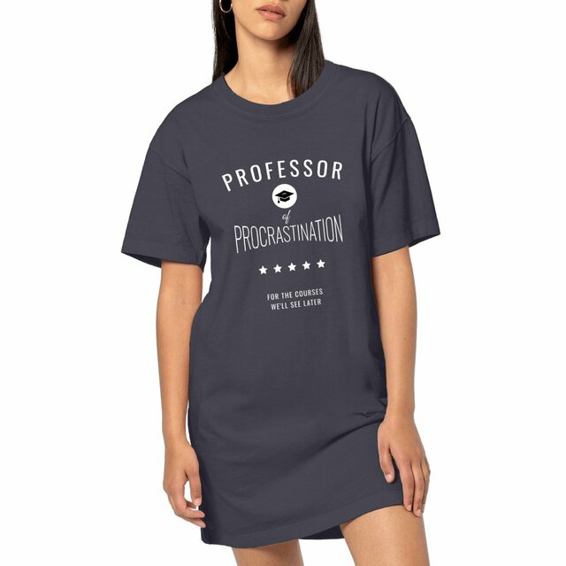 Image front ❀ Robe T-Shirt Mi-Épaisse Vintage Oversize Femme ~Premium+ ✦ PROCRASTINATION [🌐 EN] ✨