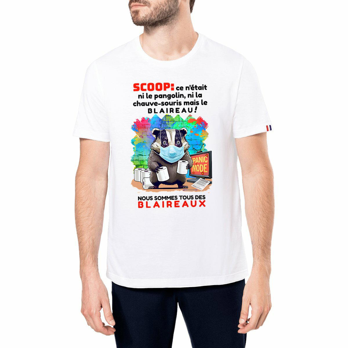 Image front ❀ T-Shirt Mi-Épais Homme Made in France ~Premium+ ✦ PANIC MODE [🌐 FR] ✨