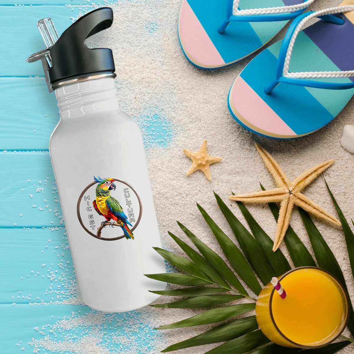 Image front ❀ Bouteille Inox Avec Paille ~Premium ✦ PERROQUET [🌐 LAT] ✨