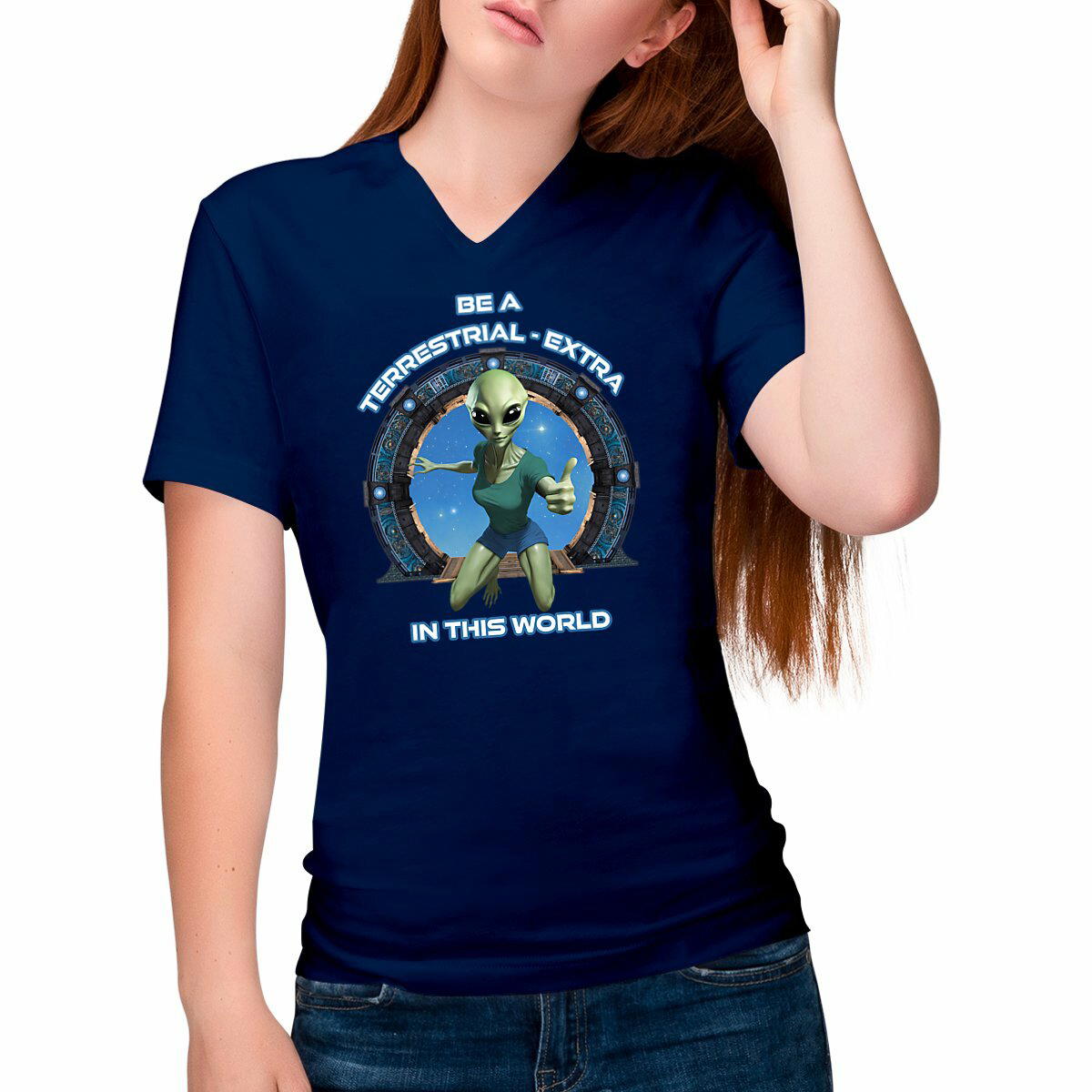 Image front ❀ T-Shirt Léger Femme Col V ~Change ✦ ZETA (ALIEN) [🌐 EN] ✨