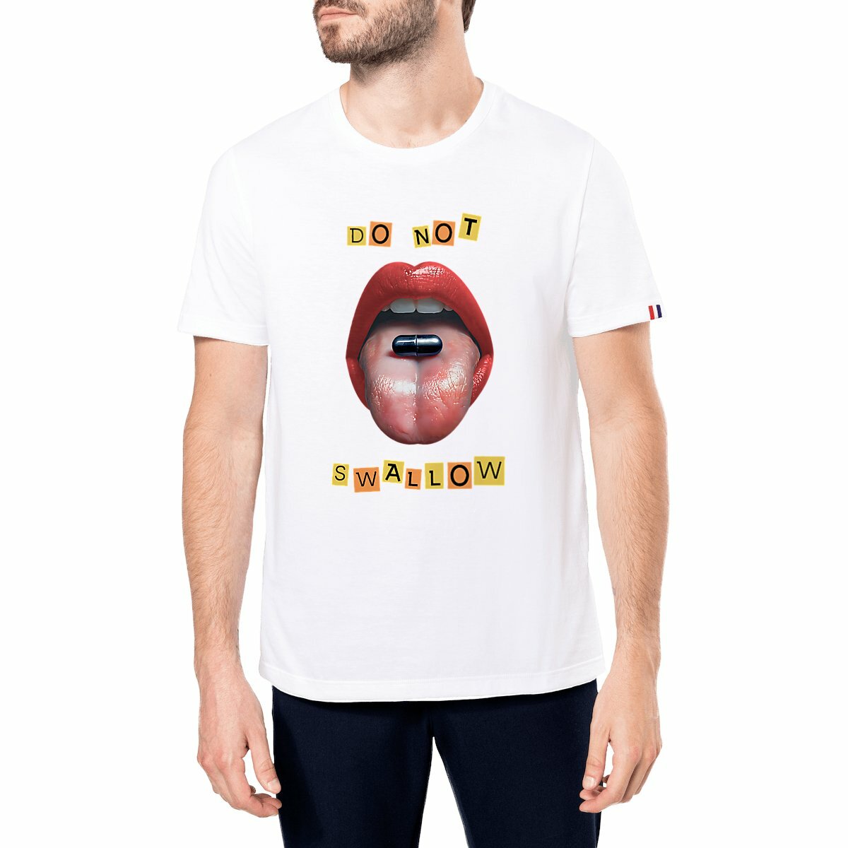 Image front ❀ T-Shirt Mi-Épais Homme Made in France ~Premium+ ✦ BLACK PILL - NE PAS AVALER [🌐 EN] ✨