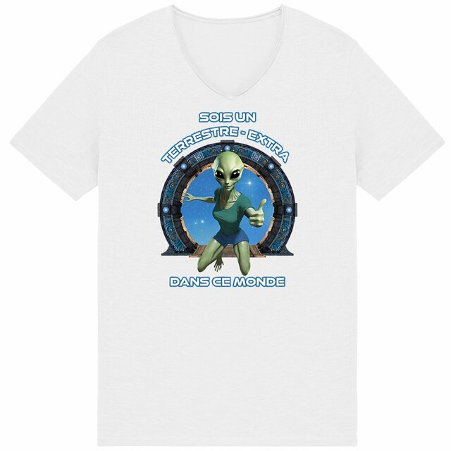 Image back ❀ T-Shirt Léger Homme Slub Col V ~Premium+ ✦ ZETA (EXTRA-TERRESTRE) [🌐 FR] ✨