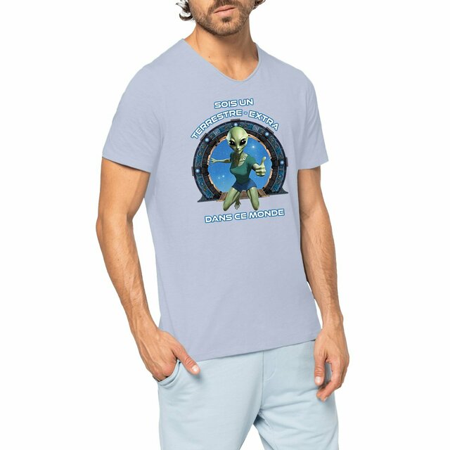 Image front ❀ T-Shirt Léger Homme Slub Col V ~Premium+ ✦ ZETA (EXTRA-TERRESTRE) [🌐 FR] ✨