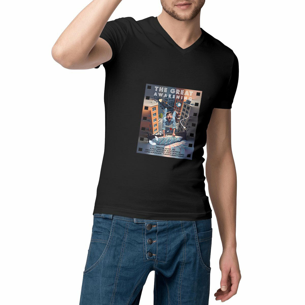 Image front ❀ T-Shirt Léger Homme Col V ~Change ✦ THE GREAT AWAKENING [🌐 EN] ✨