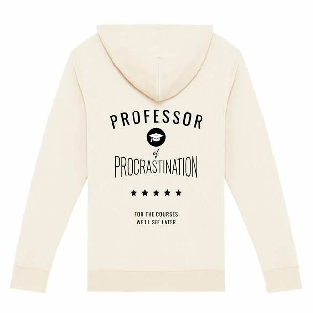 Image back ❀ Sweat à Capuche Épais Unisexe Zippé ~Premium+ Visuel Devant & au Dos  / Couleur Sweat Blanche / ✦ PROCRASTINATION [🌐 EN] ✨