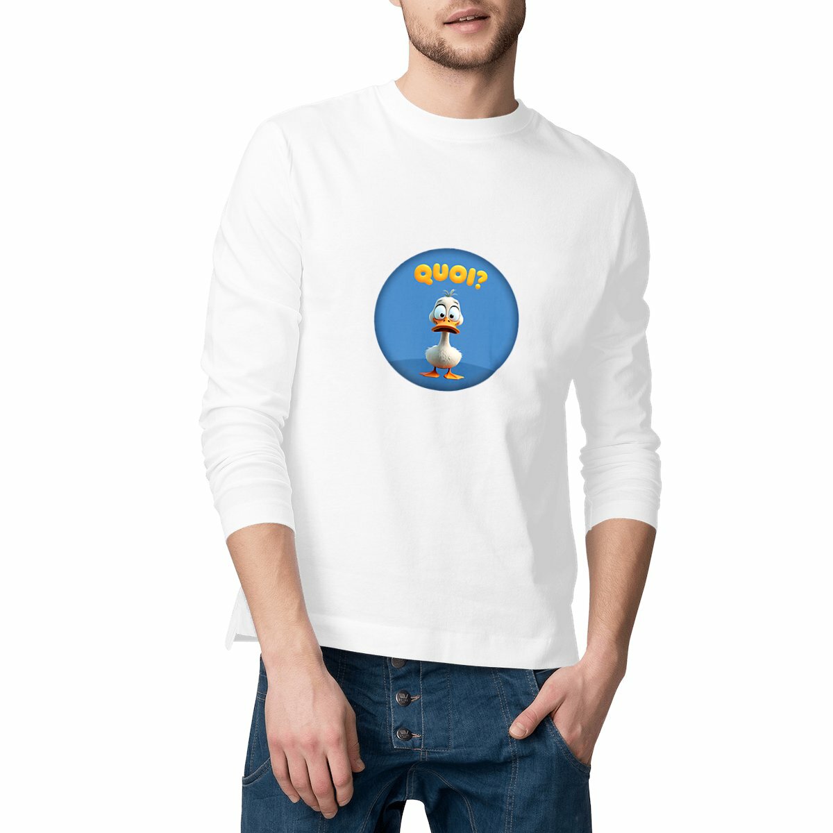 Image front ❀ T-Shirt Classique Mi-Épais Homme Manches Longues ~Premium ✦ PETIT CANARD [🌐 FR] ✨