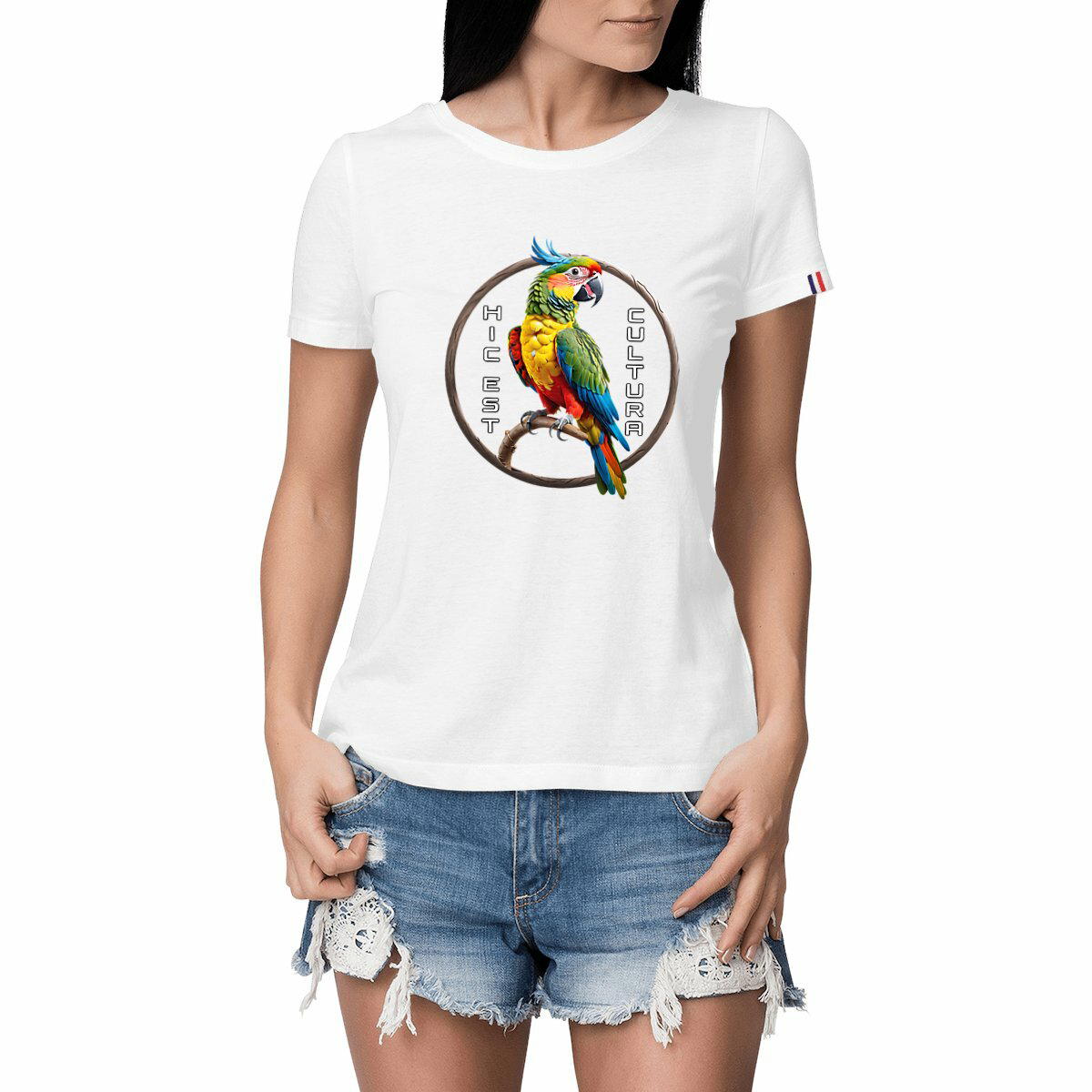 Image front ❀ T-Shirt Mi-Épais Femme Made in France ~Premium+ ✦ PERROQUET [🌐 LAT] ✨
