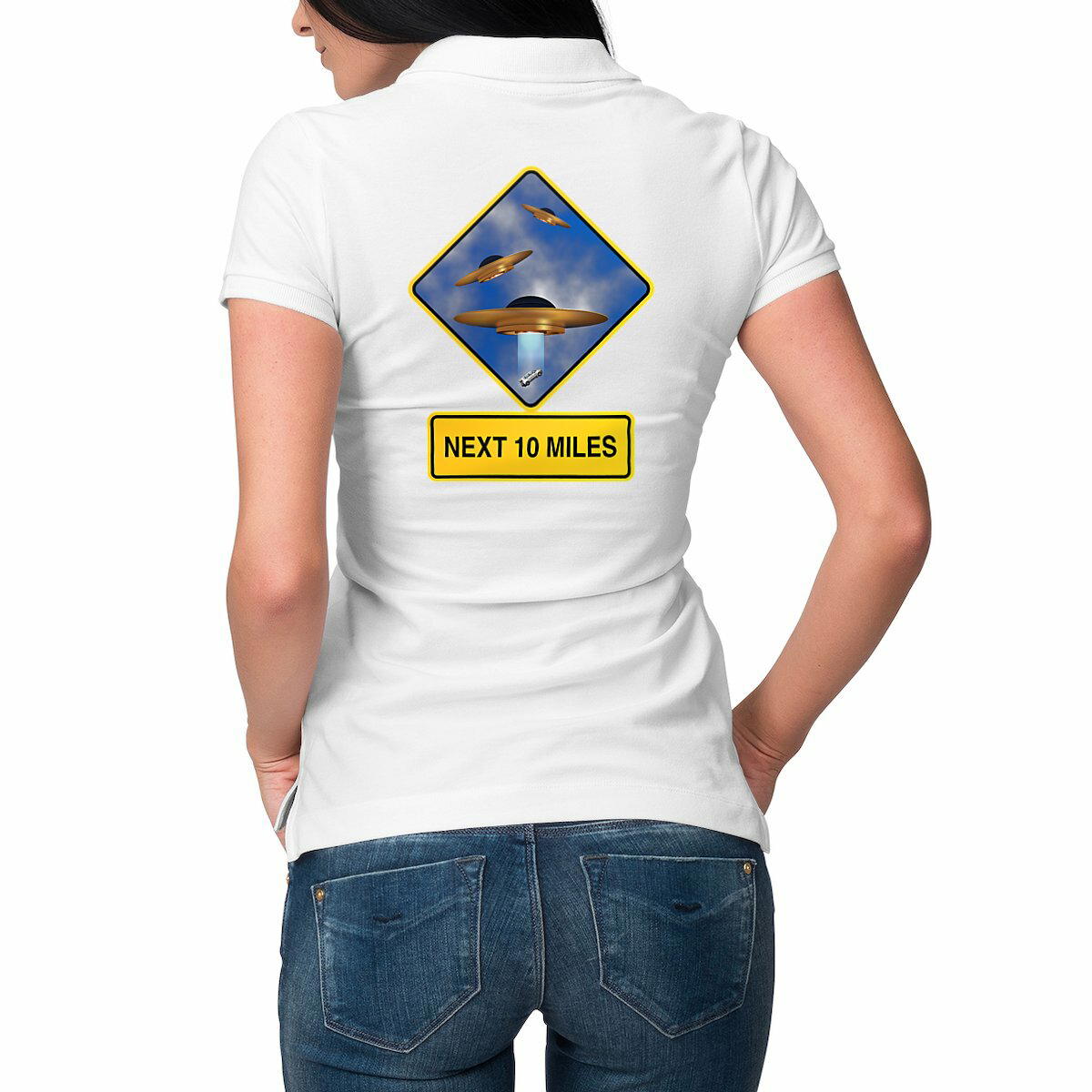 Image front ❀ Polo Mi-Épais Femme ~Premium Visuel Devant & au Dos ✦ UFO ALERT [🌐 EN] ✨