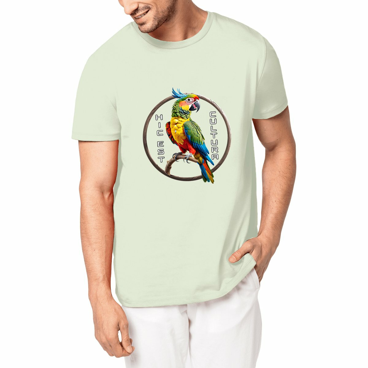 Image front ❀ T-Shirt Unisexe Mi-Épais Made in Portugal ✦ PERROQUET ~Premium [🌐 LAT] ✨