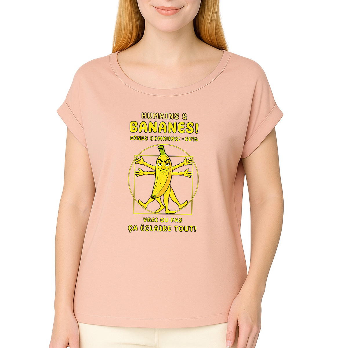 Image front ❀ T-Shirt Mi-Léger Femme Manches à Revers ~Premium ✦ LA BANANE DE VITRUVE [🌐 FR] ✨