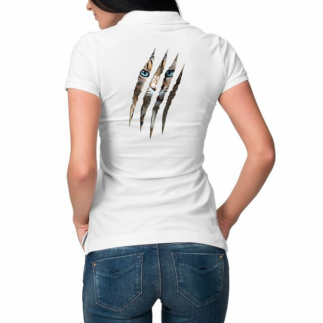 Image front ❀ Polo Mi-Épais Femme ~Premium Visuel Devant & au Dos ✦ LA GRIFFE DU CHAT [🌐 INT] ✨