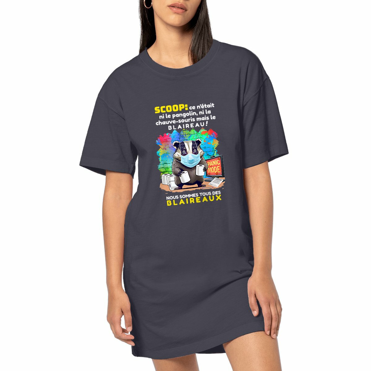 Image front ❀ Robe T-Shirt Mi-Épaisse Vintage Oversize Femme ~Premium+ ✦ PANIC MODE [🌐 FR] ✨