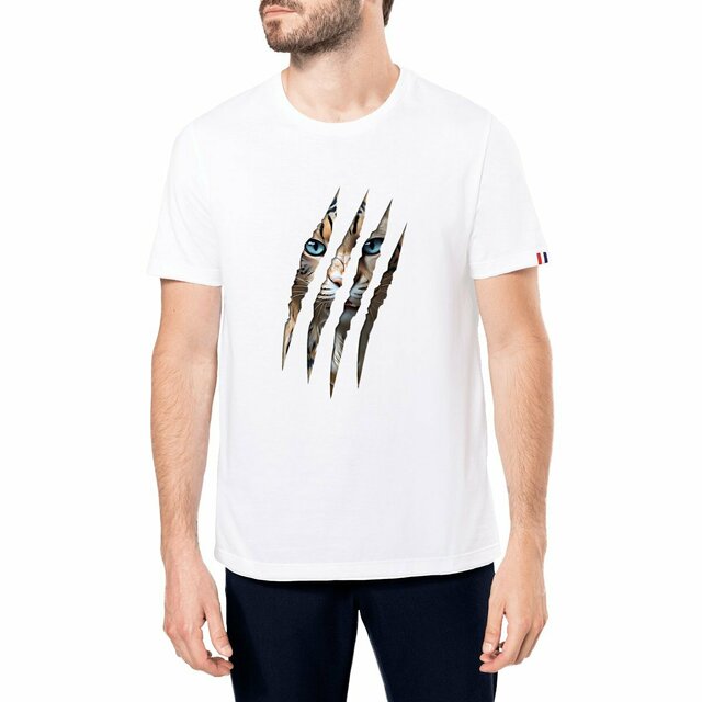 Image front ❀ T-Shirt Mi-Épais Homme Made in France ~Premium+ ✦ LA GRIFFE DU CHAT [🌐 INT] ✨