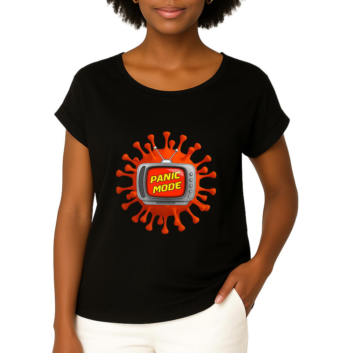 Image front ❀ T-Shirt Mi-Léger Femme Manches à Revers ~Premium ✦ PANIC MODE [🌐 FR] ✨