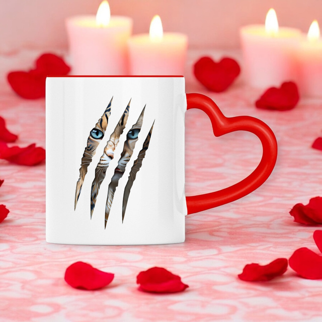 Image front ❀ Mug Céramique Avec Ance En Forme De Cœur Imprimé Sur Chaque Côté ~Premium ✦ LA GRIFFE DU CHAT [🌐 INT] ✨
