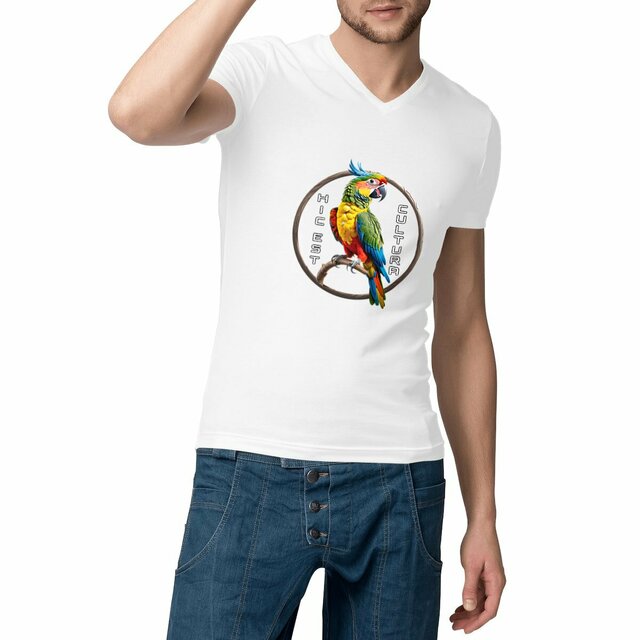 Image front ❀ T-Shirt Léger Homme Col V ~Change ✦ PERROQUET [🌐 LAT] ✨