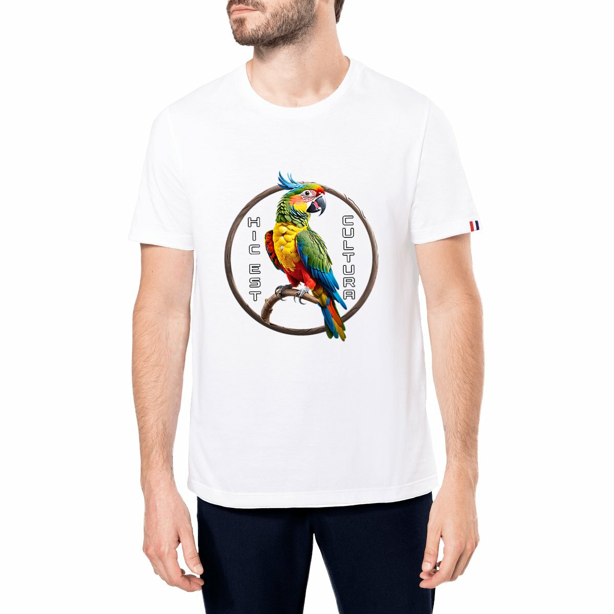 Image front ❀ T-Shirt Mi-Épais Homme Made in France ~Premium+ ✦ PERROQUET [🌐 LAT] ✨