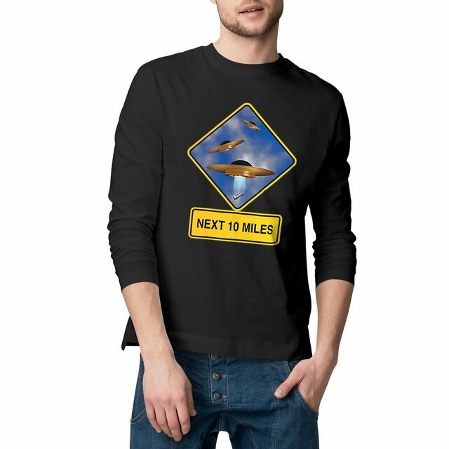 Image front ❀ T-Shirt Classique Mi-Épais Homme Manches Longues ~Premium ✦ UFO ALERT [🌐 EN] ✨