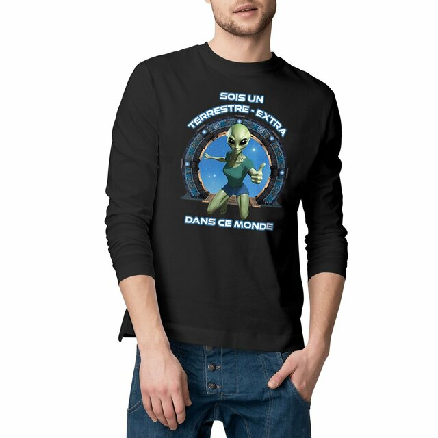 Image front ❀ T-Shirt Classique Mi-Épais Homme Manches Longues ~Premium ✦ ZETA (EXTRA-TERRESTRE) [🌐 FR] ✨