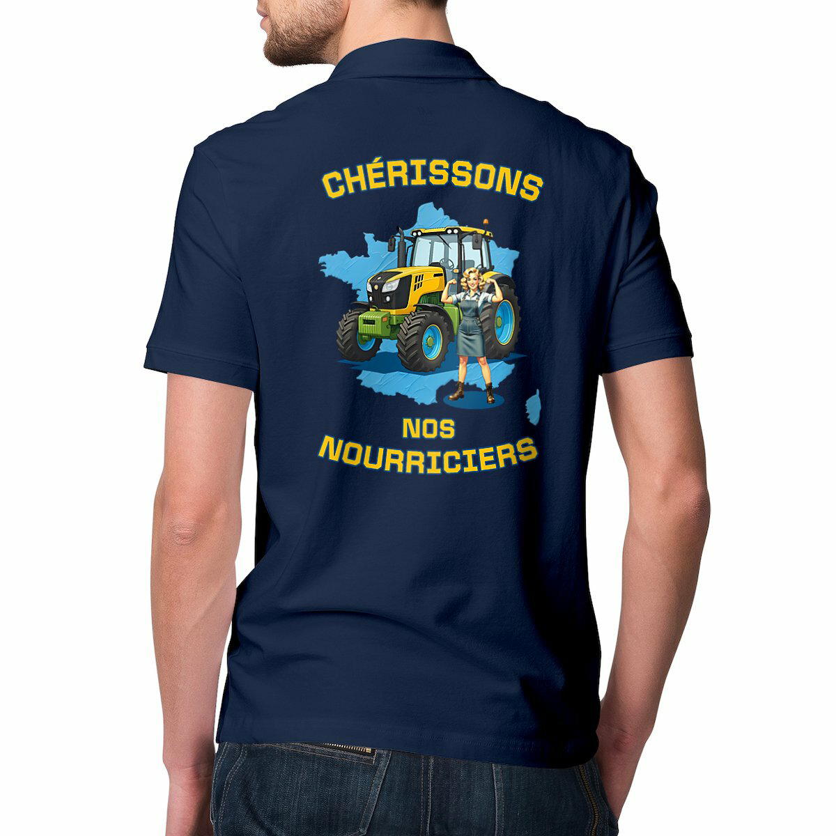 Image front ❀ Polo Mi-Épais Homme ~Premium Visuel Devant & au Dos ✧ SOUTENONS NOS FERMES [🌐 FR] ✨