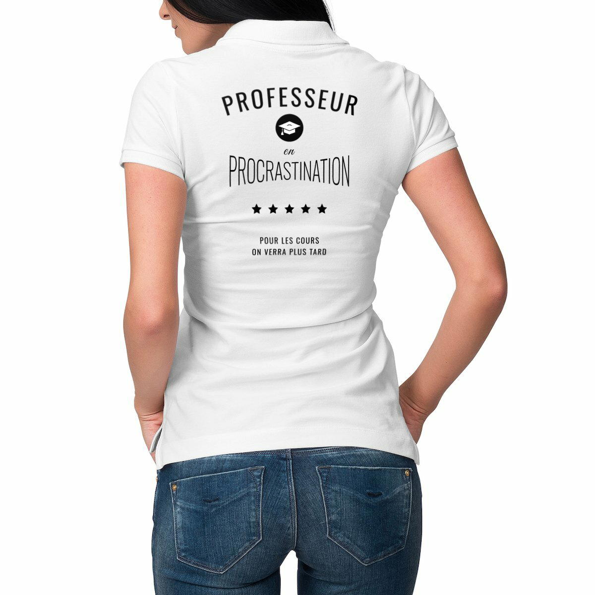 Image front ❀ Polo Mi-Épais Femme ~Premium Visuel Devant & au Dos /Couleur Polo Claire/ ✦ PROCRASTINATION [🌐 FR] ✨