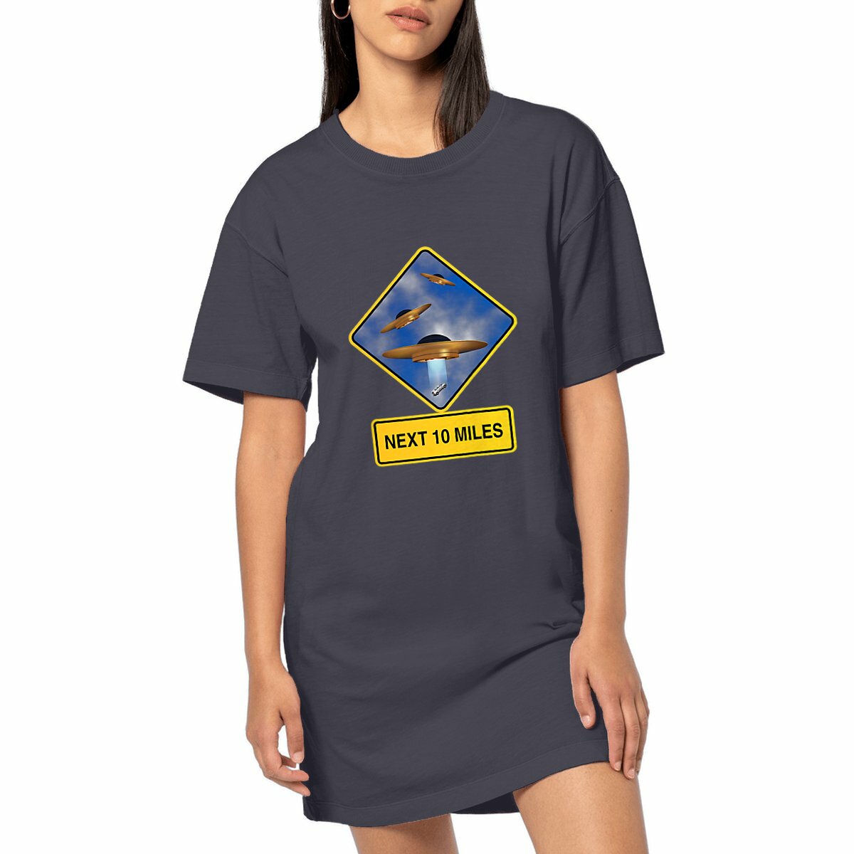 Image front ❀ Robe T-Shirt Mi-Épaisse Vintage Oversize Femme ~Premium+ ✦ UFO ALERT [🌐 EN] ✨