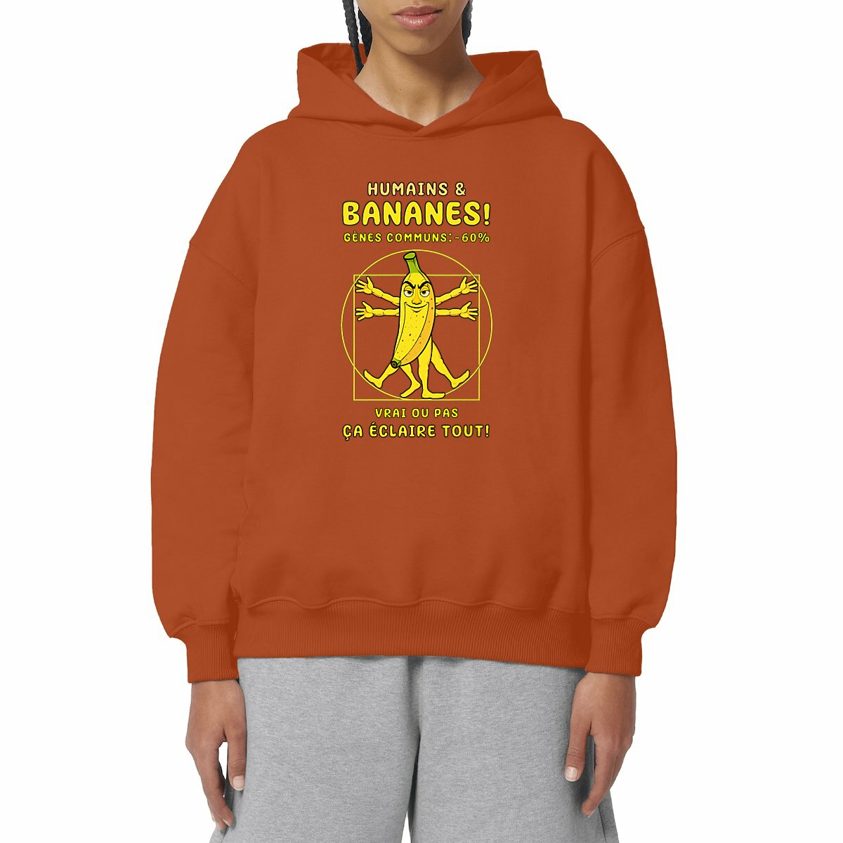 Image front ❀ Sweat-Shirt Standard à Capuche Unisexe Oversize ~Premium+ ✦ LA BANANE DE VITRUVE [🌐 FR]