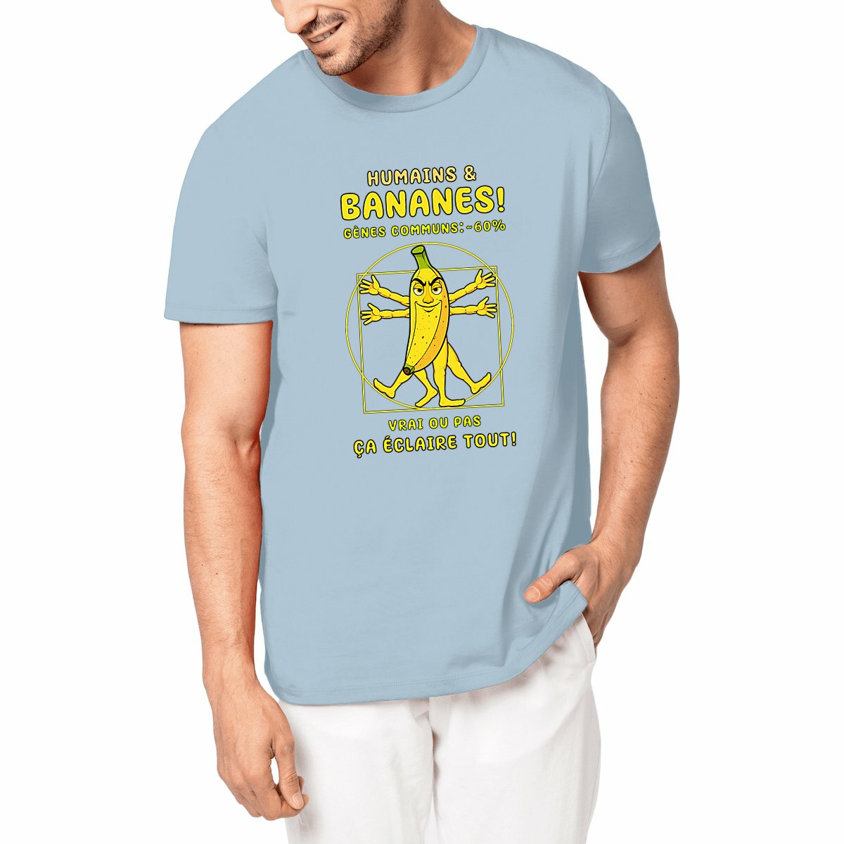Image front ❀ T-Shirt Unisexe Mi-Épais Made in Portugal ~Premium ✦ LA BANANE DE VITRUVE [🌐 FR] ✨