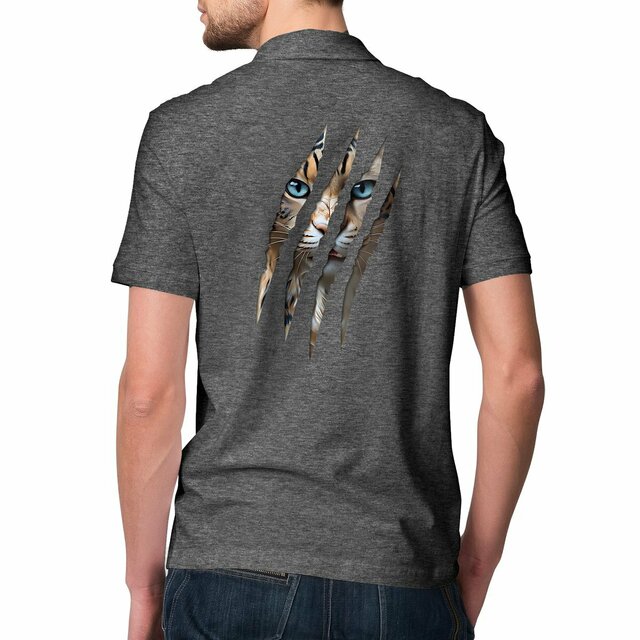 Image front ❀ Polo Mi-Épais Homme ~Premium Visuel Devant & au Dos ✦ LA GRIFFE DU CHAT [🌐 INT] ✨
