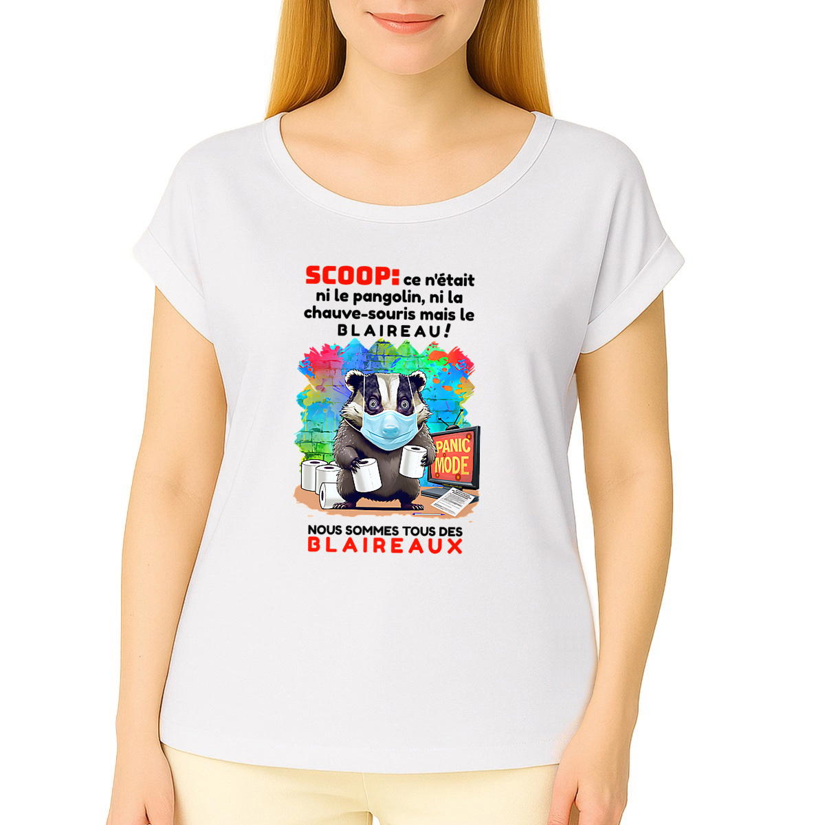 Image front T-Shirt Mi-Léger Femme Manches à Revers ✦ PANIC MODE [🌐 FR] ✨