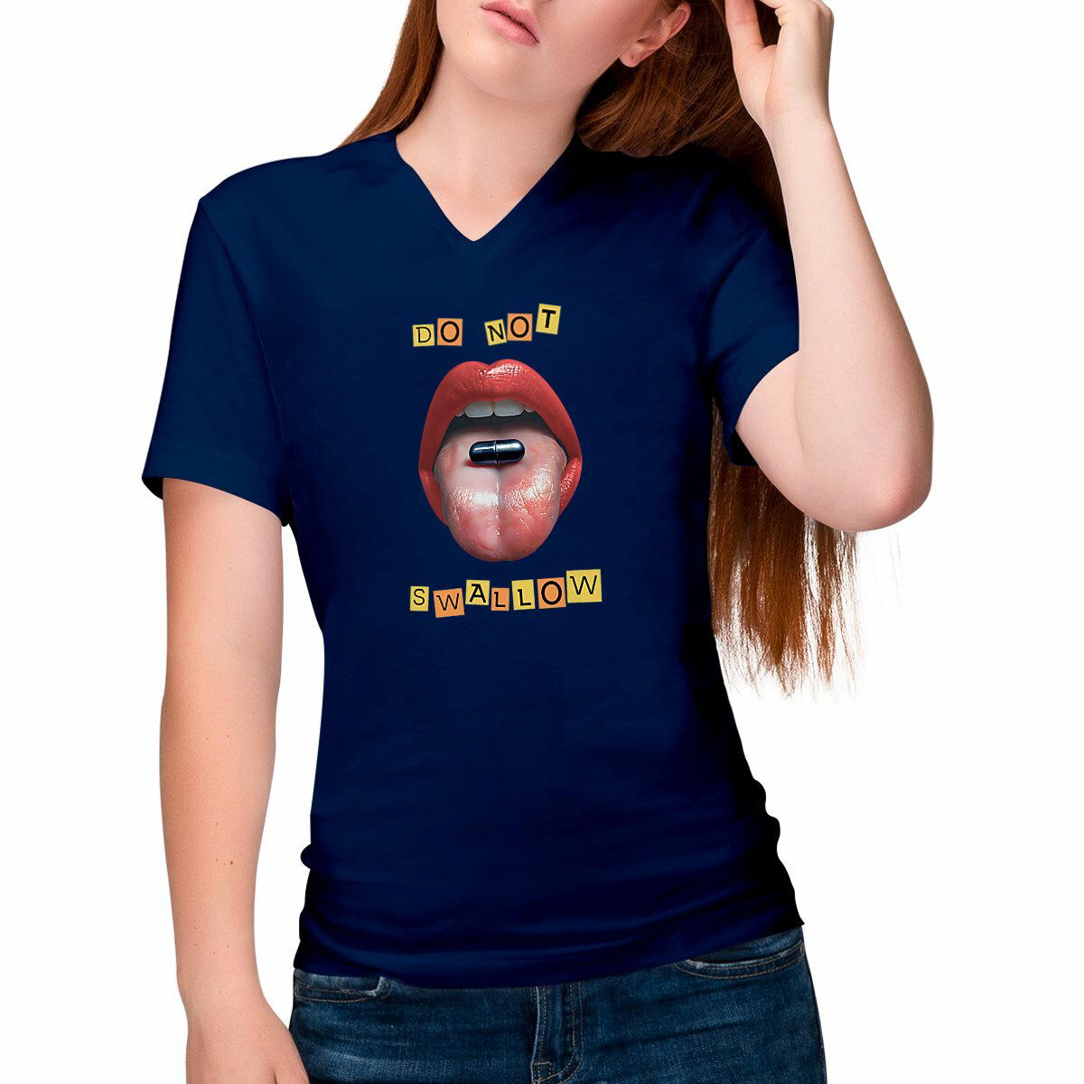 Image front ❀ T-Shirt Léger Femme Col V ~Change ✦ BLACK PILL - NE PAS AVALER [🌐 EN] ✨