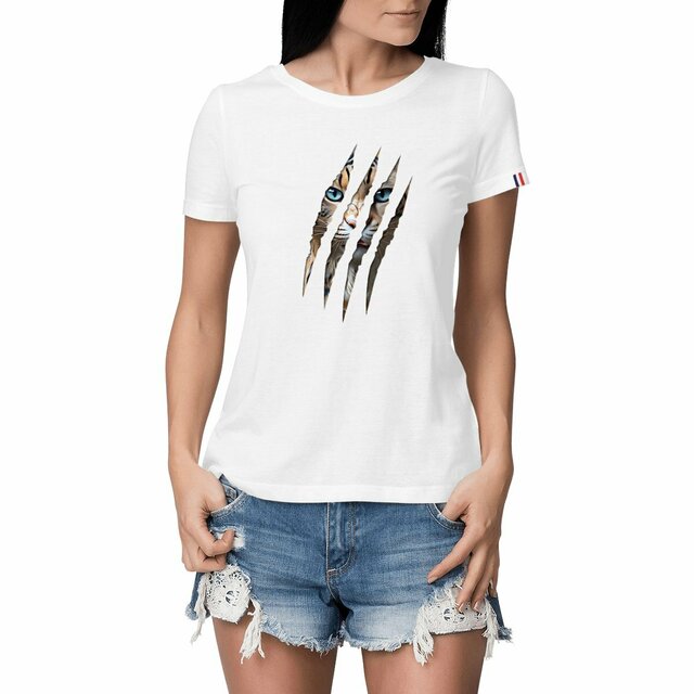 Image front ❀ T-Shirt Mi-Épais Femme Made in France ~Premium+ ✦ LA GRIFFE DU CHAT [🌐 INT] ✨