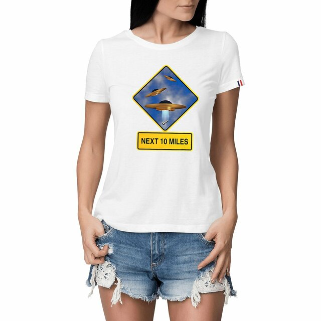 Image front ❀ T-Shirt Mi-Épais Femme Made in France ~Premium+ ✦ UFO ALERT [🌐 EN] ✨