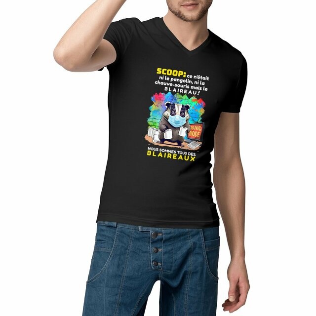 Image front ❀ T-Shirt Léger Homme Col V ~Change ✦ PANIC MODE [🌐 FR] ✨
