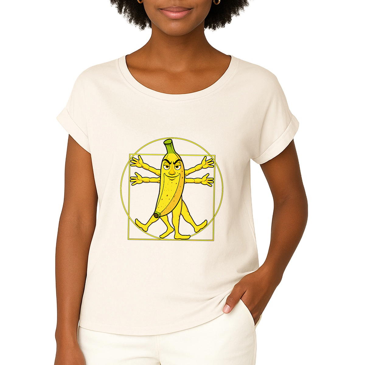 Image front ❀ T-Shirt Mi-Léger Femme Manches à Revers ~Premium ✦ LA BANANE DE VITRUVE [🌐 FR] ✨