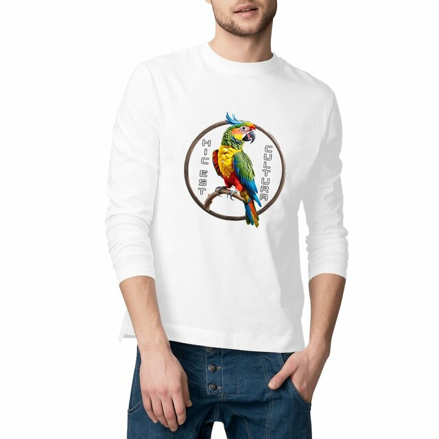 Image front ❀ T-Shirt Classique Mi-Épais Homme Manches Longues ~Premium ✦ PERROQUET [🌐 LAT] ✨