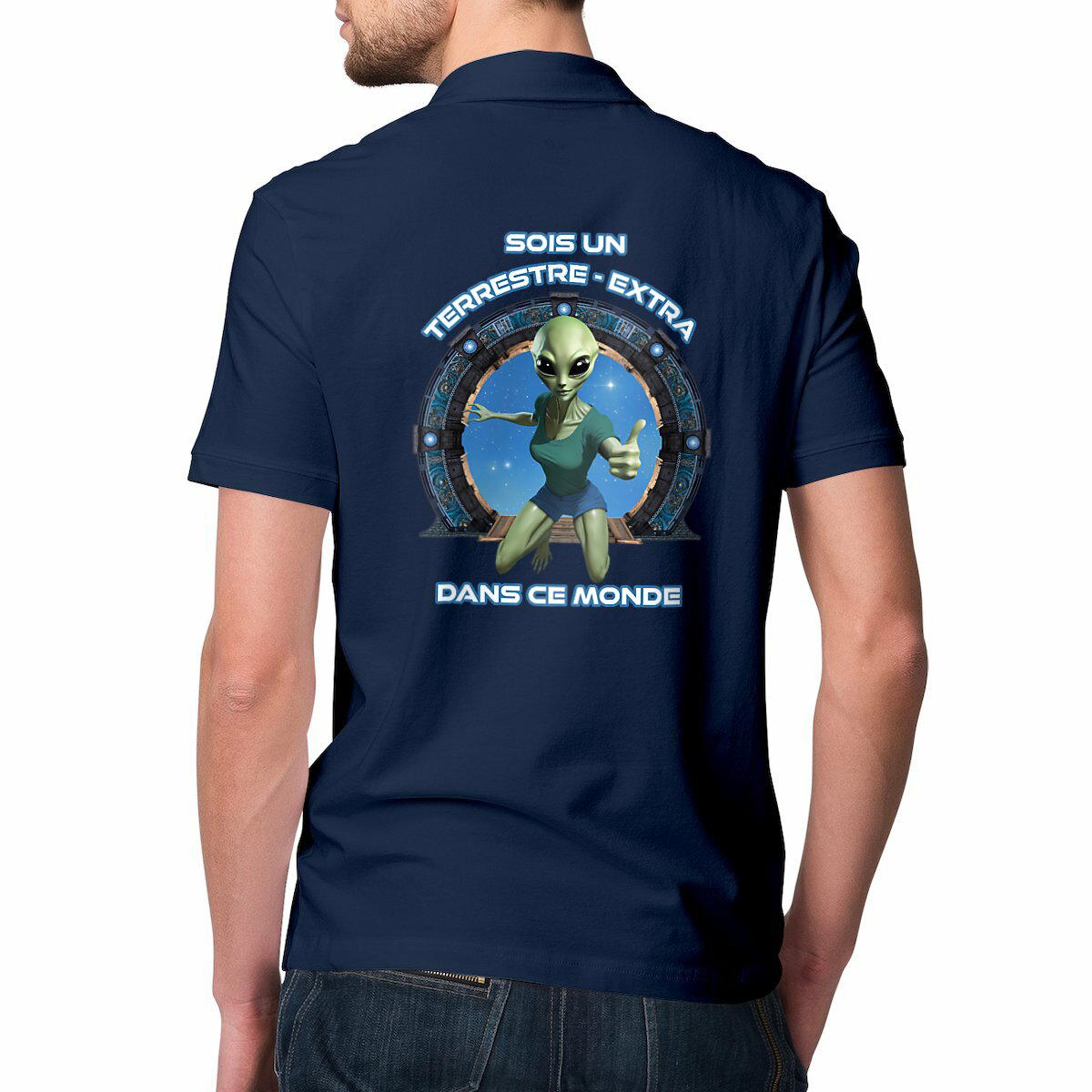 Image front ❀ Polo Mi-Épais Homme ~Premium Visuel Devant & au Dos ✦ ZETA (EXTRA-TERRESTRE) [🌐 FR] ✨